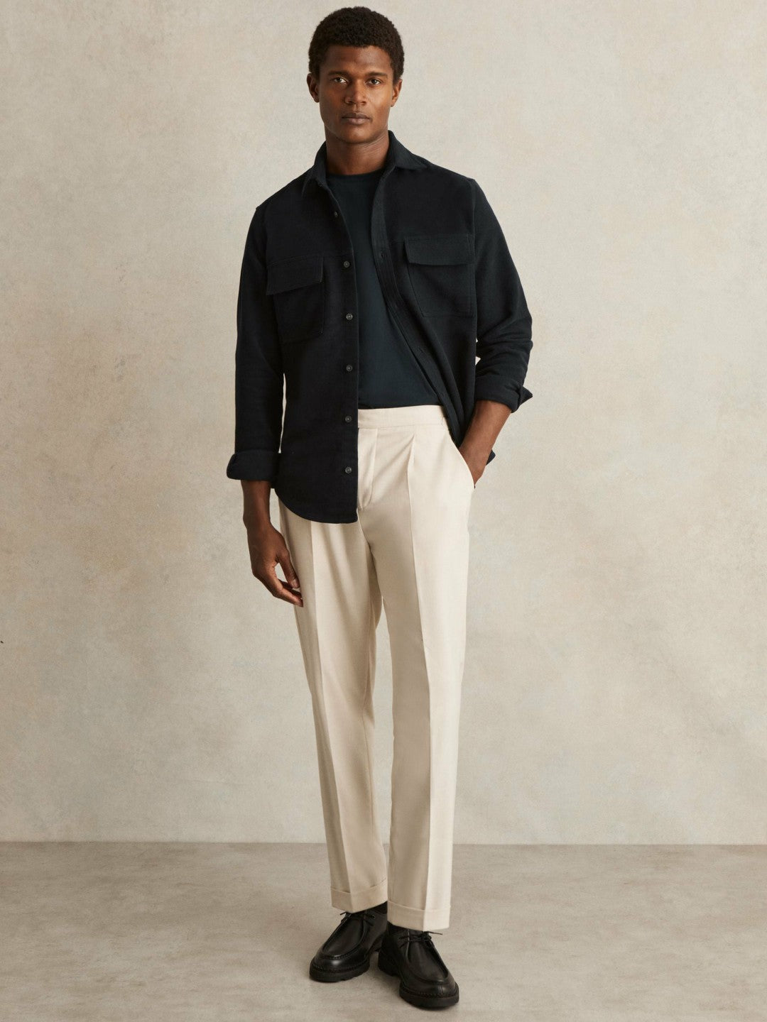 Moleskin-Cotton Twin-Pocket Overshirt Navy | Mens