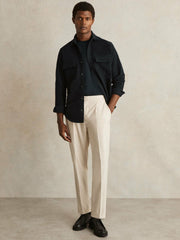 Moleskin-Cotton Twin-Pocket Overshirt Navy | Mens