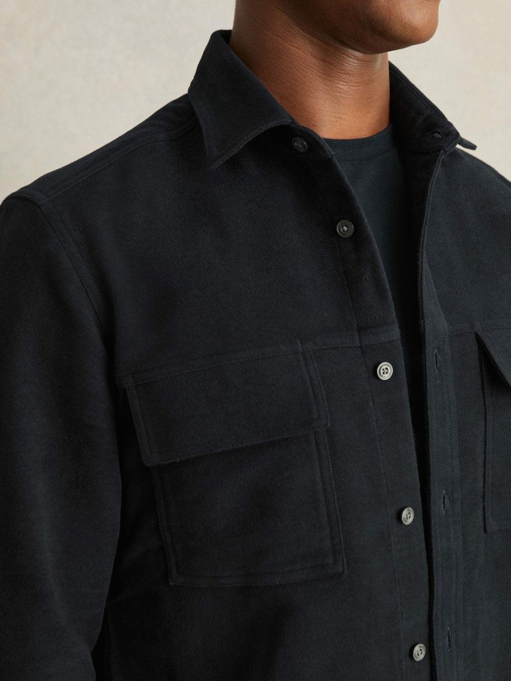 Moleskin-Cotton Twin-Pocket Overshirt Navy | Mens