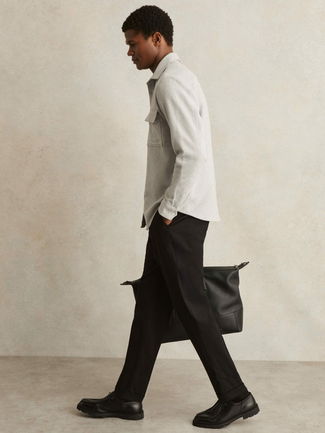 Moleskin-Cotton Twin-Pocket Overshirt Soft Grey Melange | Mens