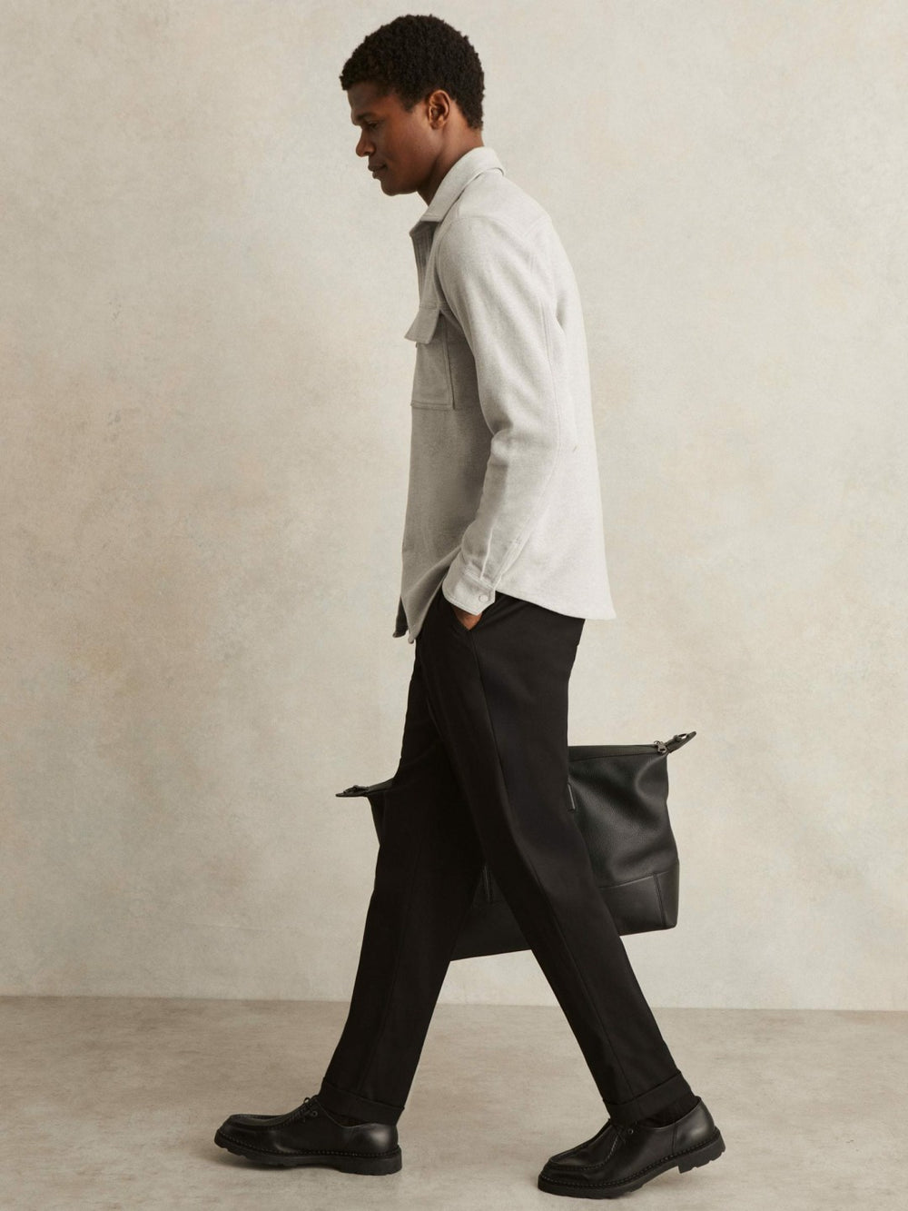 Moleskin-Cotton Twin-Pocket Overshirt Soft Grey Melange | Mens