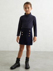 9-13 yrs Cotton-Jersey Roll-Neck Top with Stretch Navy | Children