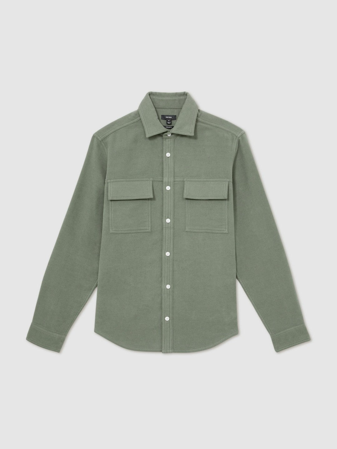 Moleskin-Cotton Twin-Pocket Overshirt Green | Mens