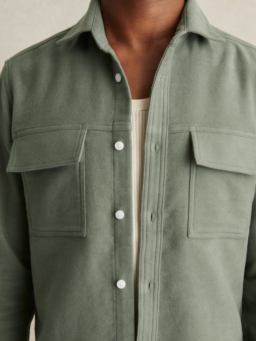 Moleskin-Cotton Twin-Pocket Overshirt Green | Mens