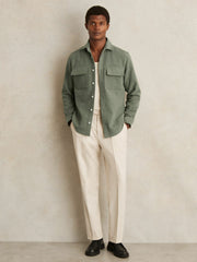 Moleskin-Cotton Twin-Pocket Overshirt Green | Mens