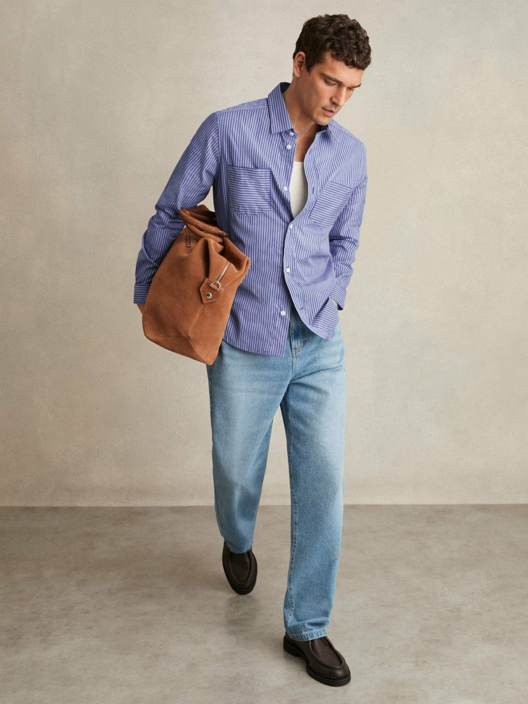 Cotton-Poplin Stripe Twin-Pocket Shirt Blue/White | Mens