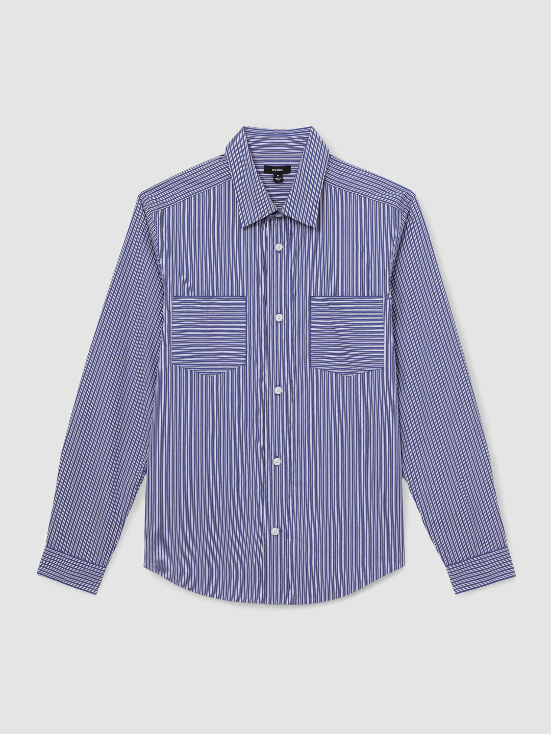 Cotton-Poplin Stripe Twin-Pocket Shirt Blue/White | Mens