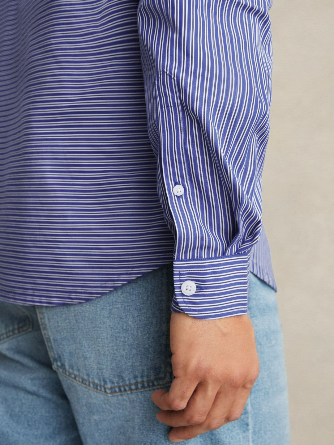 Cotton-Poplin Stripe Twin-Pocket Shirt Blue/White | Mens