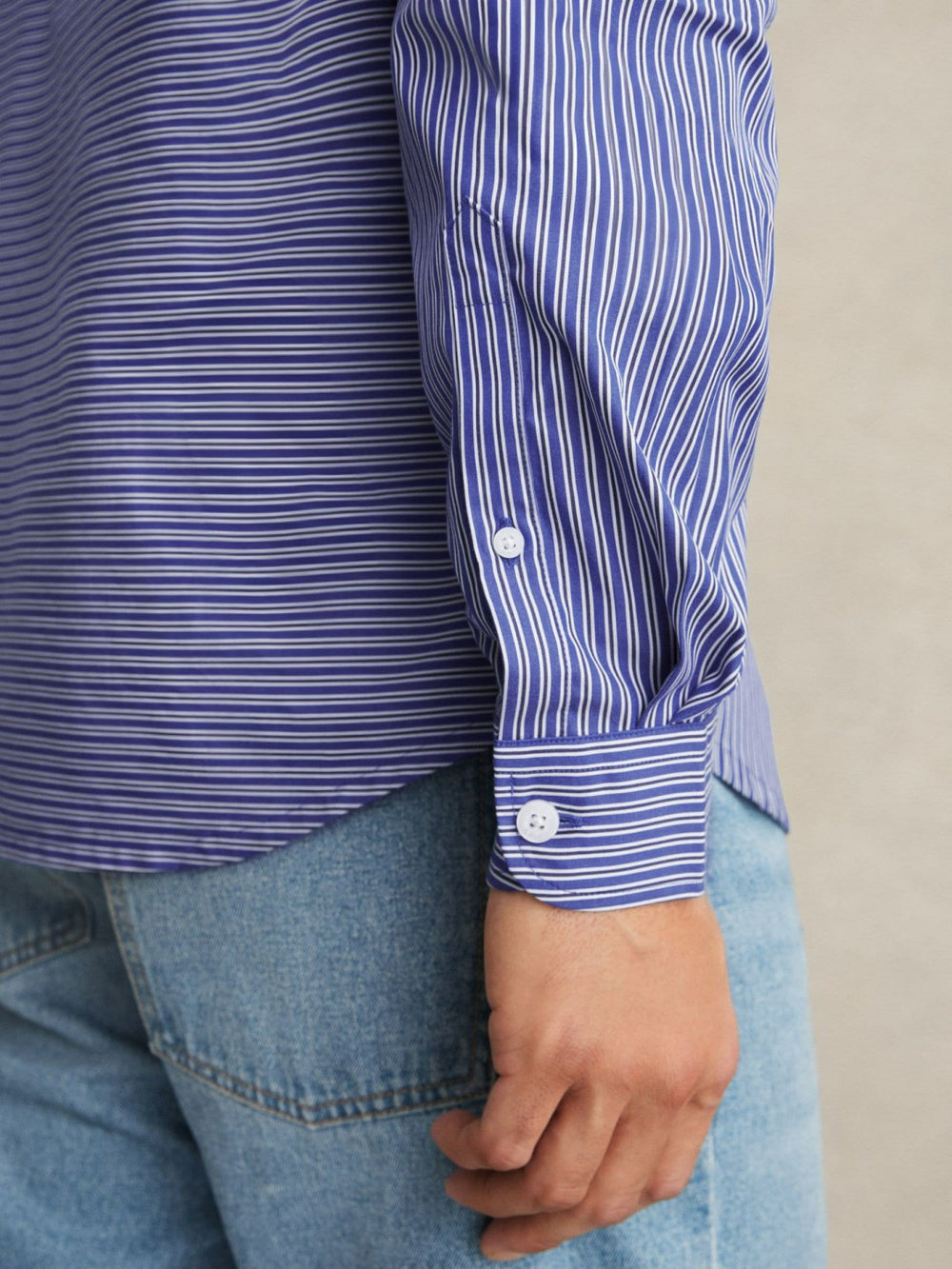 Cotton-Poplin Stripe Twin-Pocket Shirt Blue/White | Mens