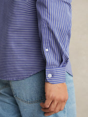 Cotton-Poplin Stripe Twin-Pocket Shirt Blue/White | Mens