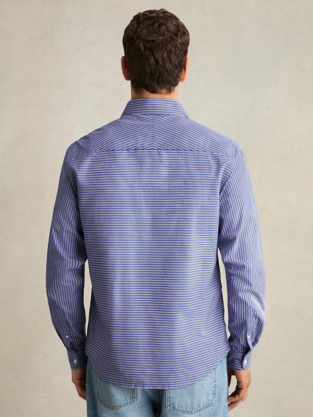 Cotton-Poplin Stripe Twin-Pocket Shirt Blue/White | Mens
