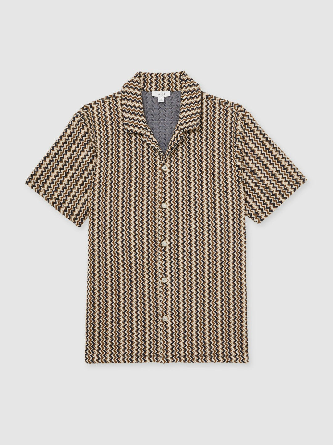 Zig-Zag Knit Cuban-Collar Shirt Tobacco Brown | Mens