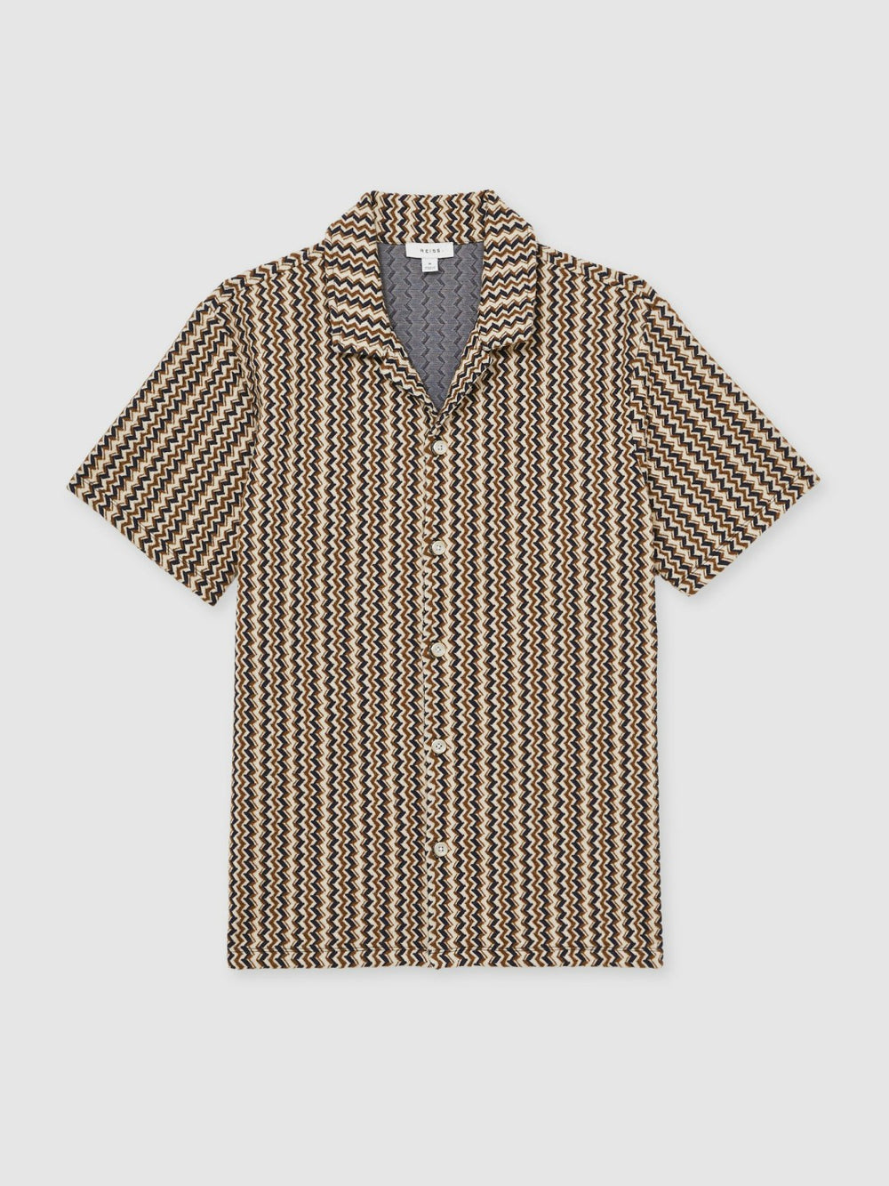 Zig-Zag Knit Cuban-Collar Shirt Tobacco Brown | Mens