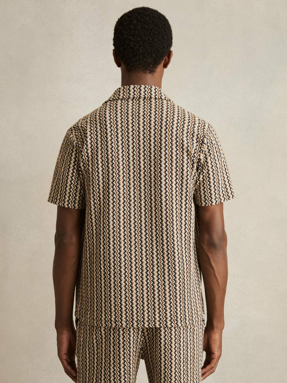 Zig-Zag Knit Cuban-Collar Shirt Tobacco Brown | Mens