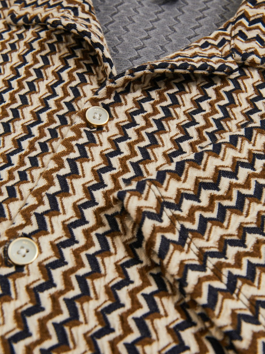 Zig-Zag Knit Cuban-Collar Shirt Tobacco Brown | Mens