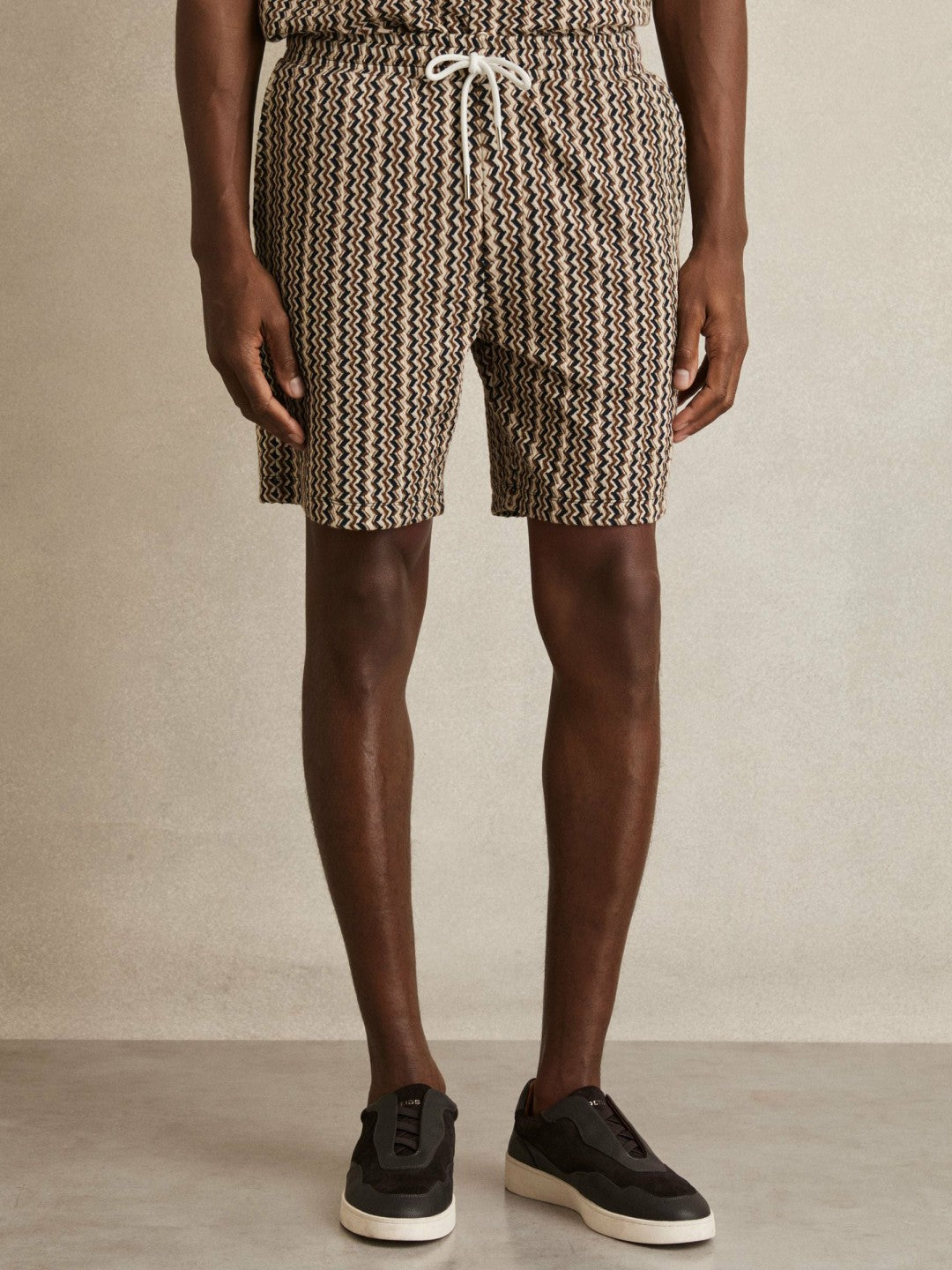 Zig-Zag Knit Drawstring Shorts Tobacco Brown | Mens