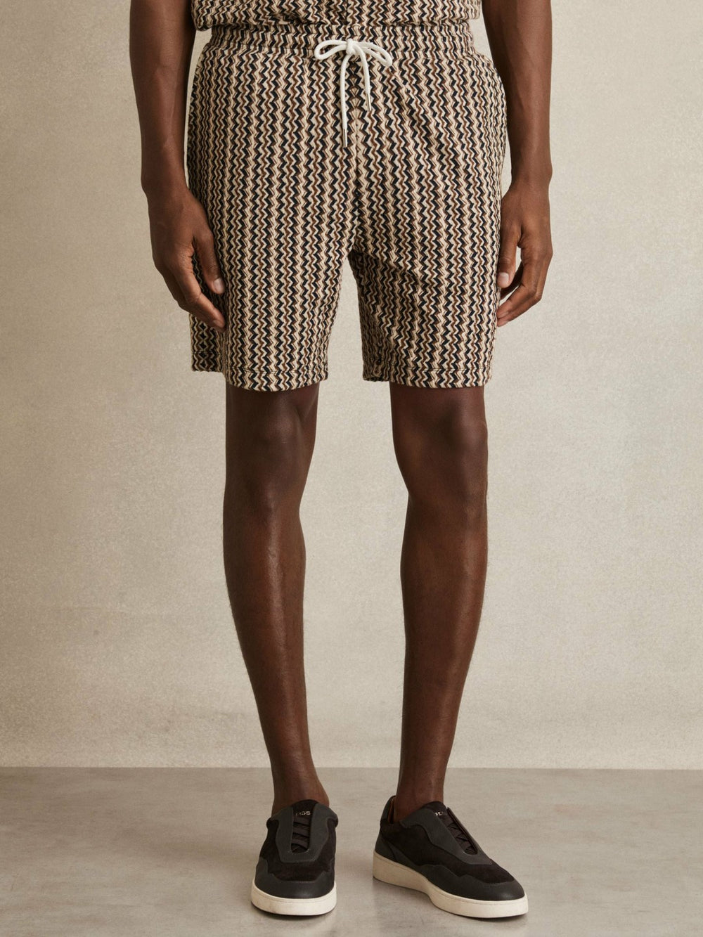 Zig-Zag Knit Drawstring Shorts Tobacco Brown | Mens
