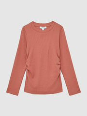9-13 yrs Cotton Ruched Long-Sleeve T-Shirt with Stretch Rose | Children