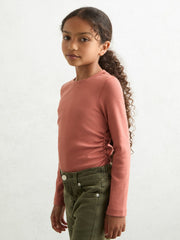 9-13 yrs Cotton Ruched Long-Sleeve T-Shirt with Stretch Rose | Children