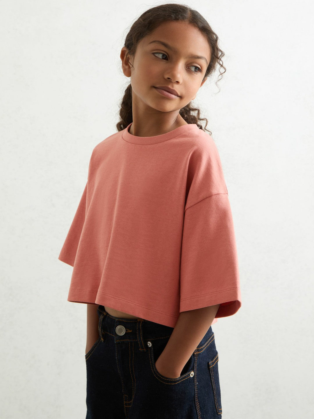 9-13 yrs Cotton Oversized Cropped T-Shirt Rose | Children