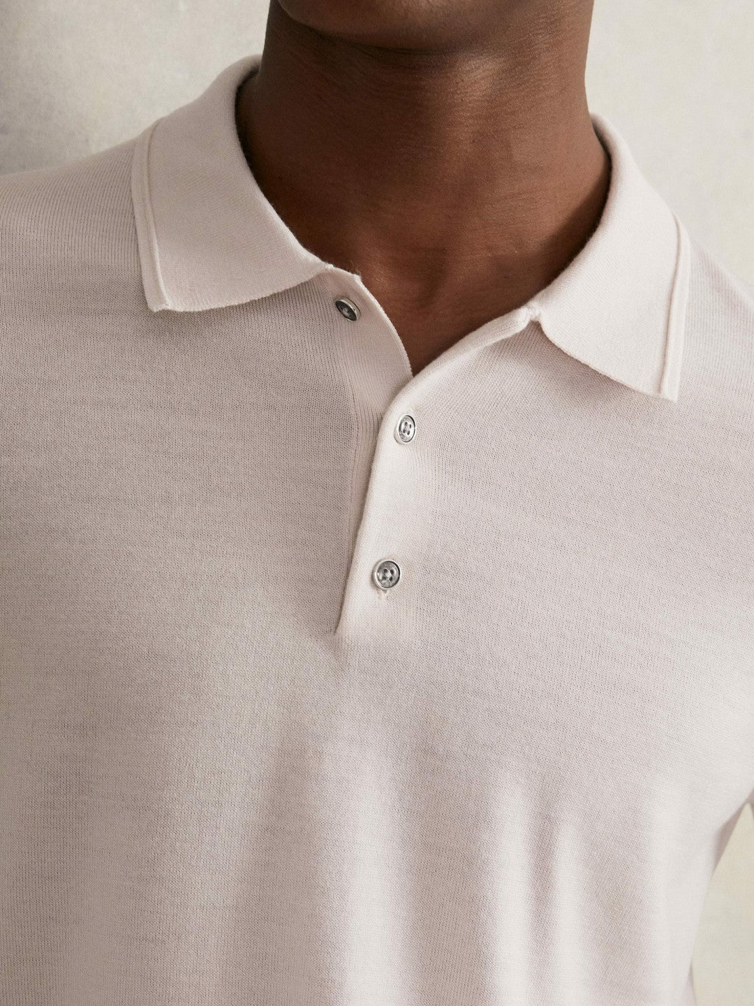 Merino Wool Long-Sleeve Polo Shirt Beige | Mens