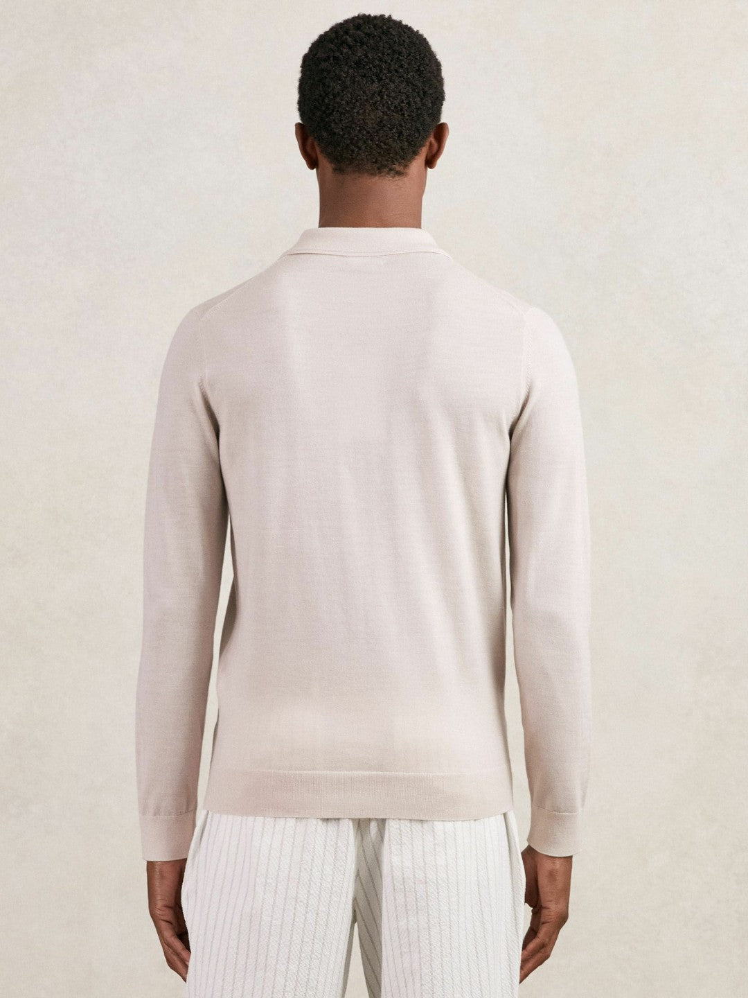 Merino Wool Long-Sleeve Polo Shirt Beige | Mens
