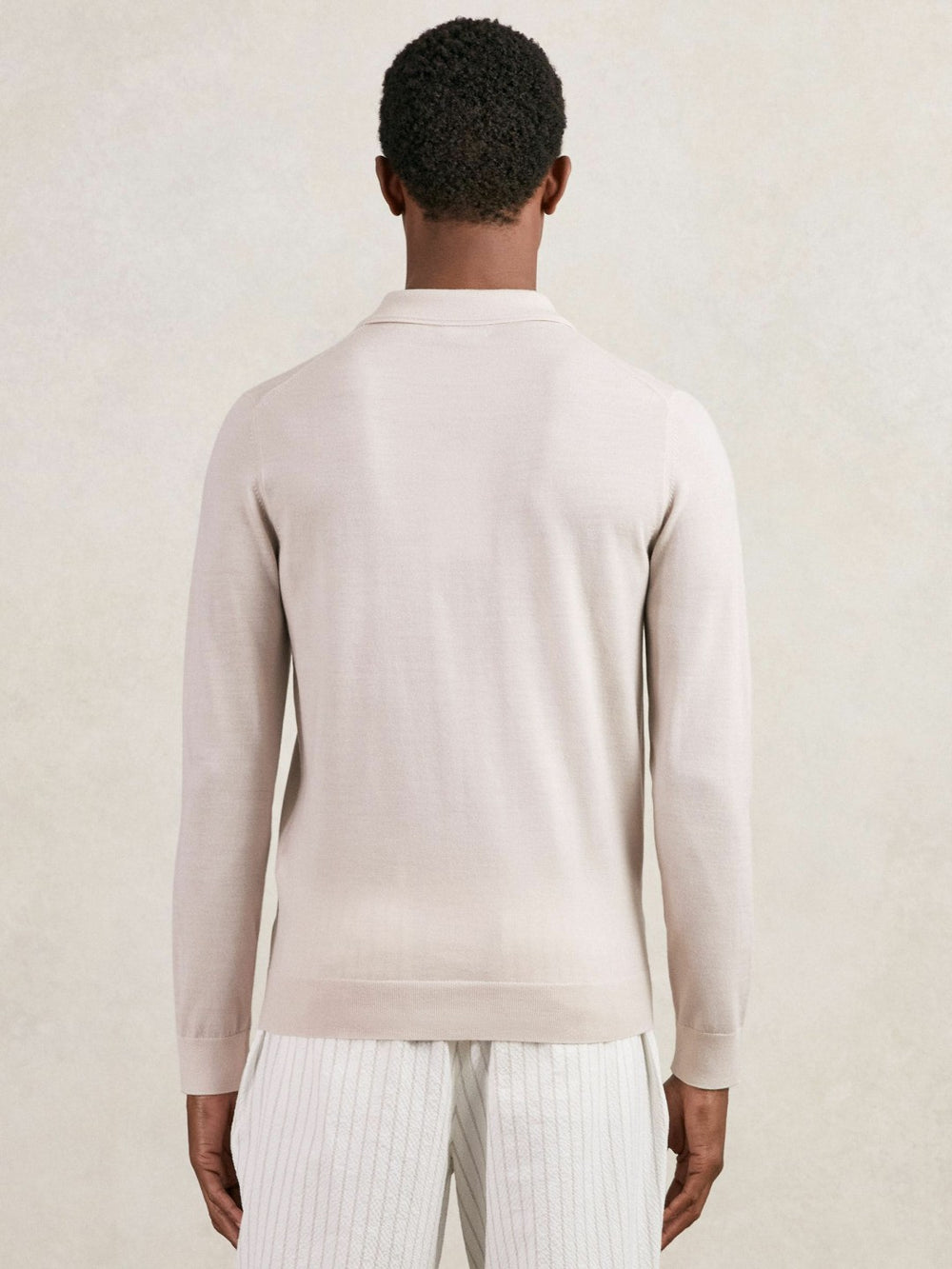 Merino Wool Long-Sleeve Polo Shirt Beige | Mens
