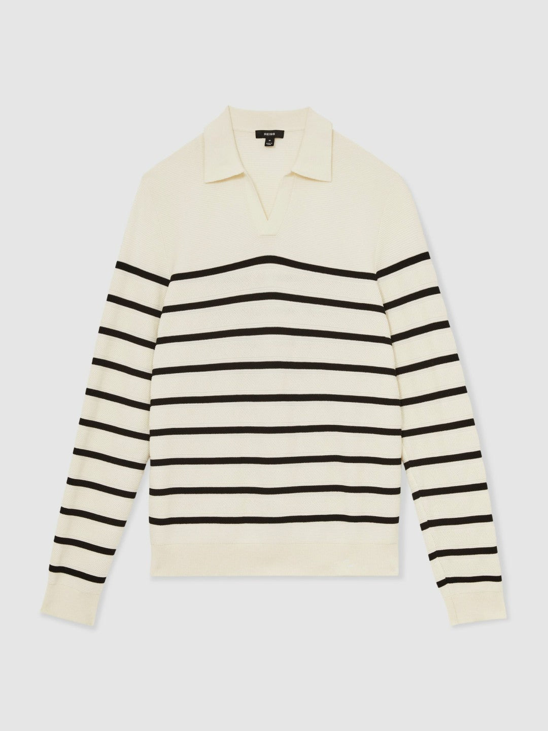 Cotton Blend Stripe Knit Polo Shirt Warm Stone/Black | Mens