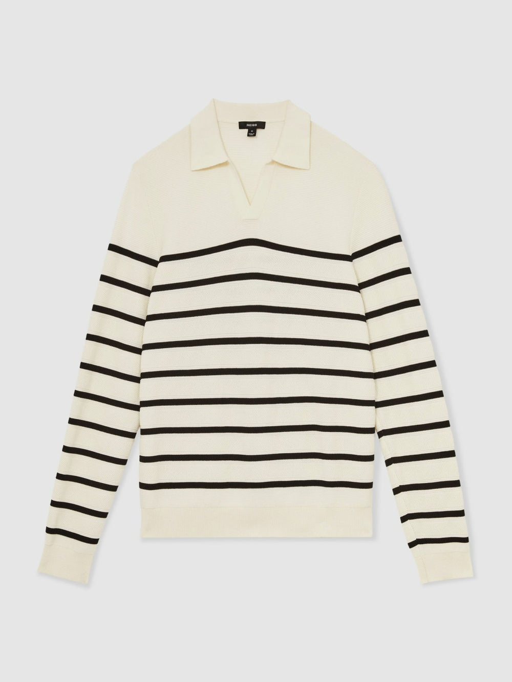 Cotton Blend Stripe Knit Polo Shirt Warm Stone/Black | Mens
