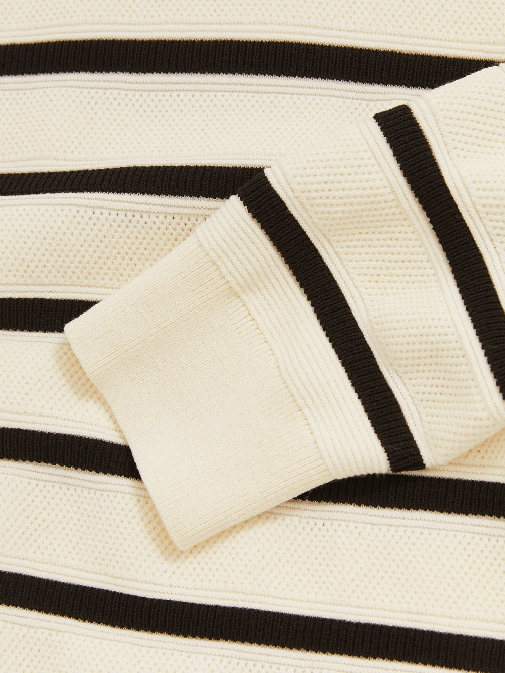 Cotton Blend Stripe Knit Polo Shirt Warm Stone/Black | Mens