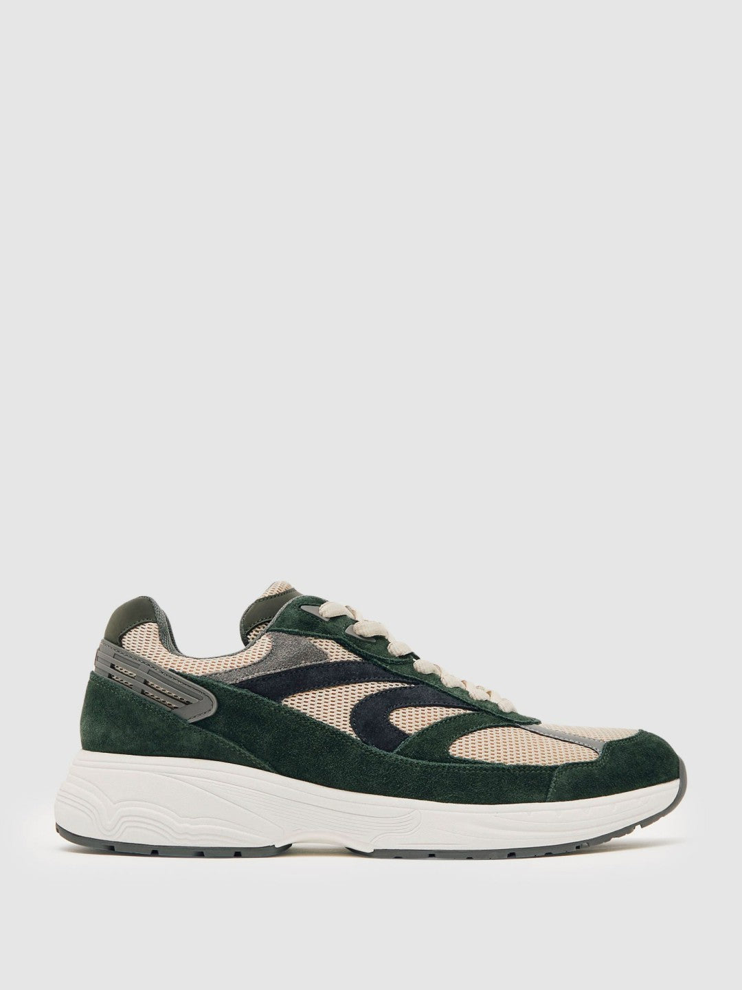 Panelled Running Trainers Forest Green/Stone | Mens