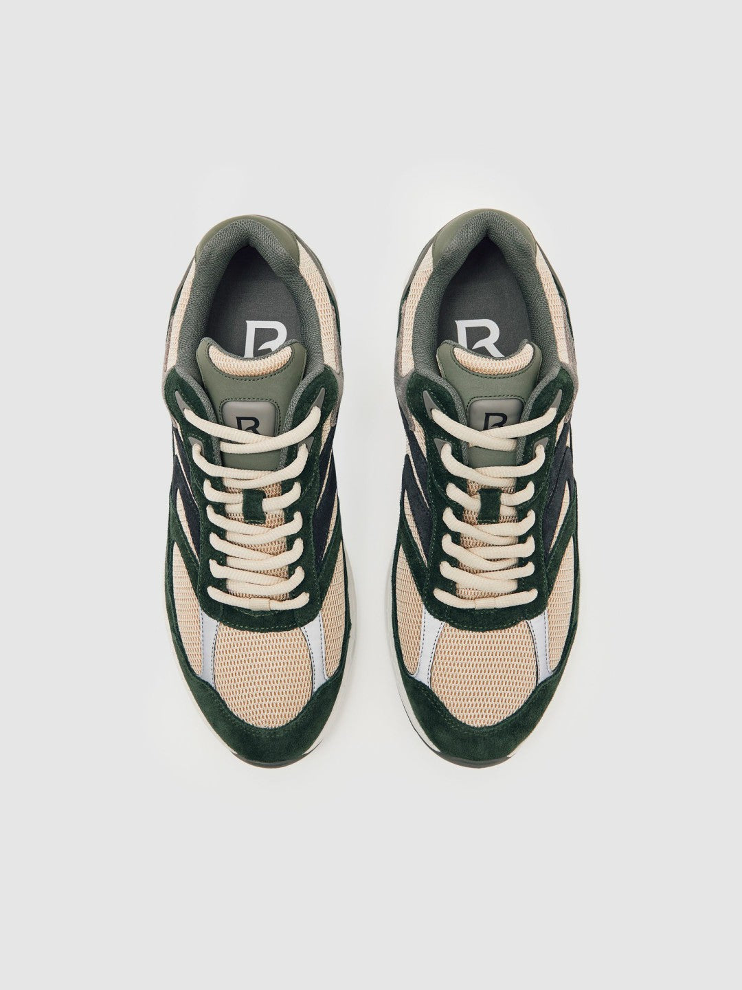 Panelled Running Trainers Forest Green/Stone | Mens