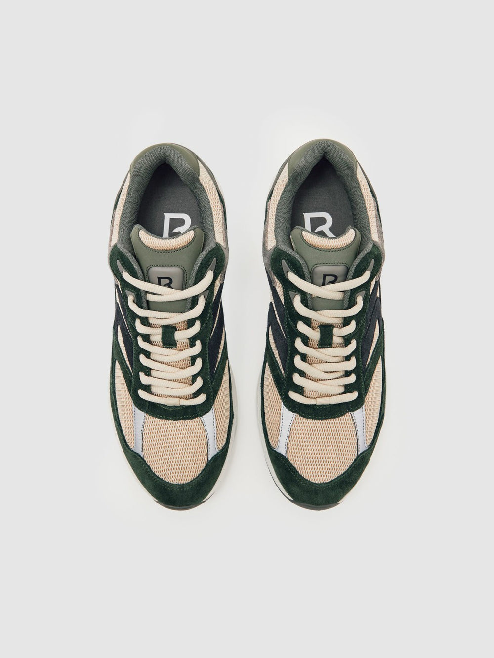 Panelled Running Trainers Forest Green/Stone | Mens