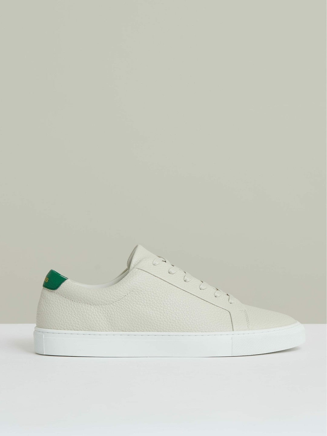 Tumbled-Leather Low-Top Trainers Off White/Green | Mens