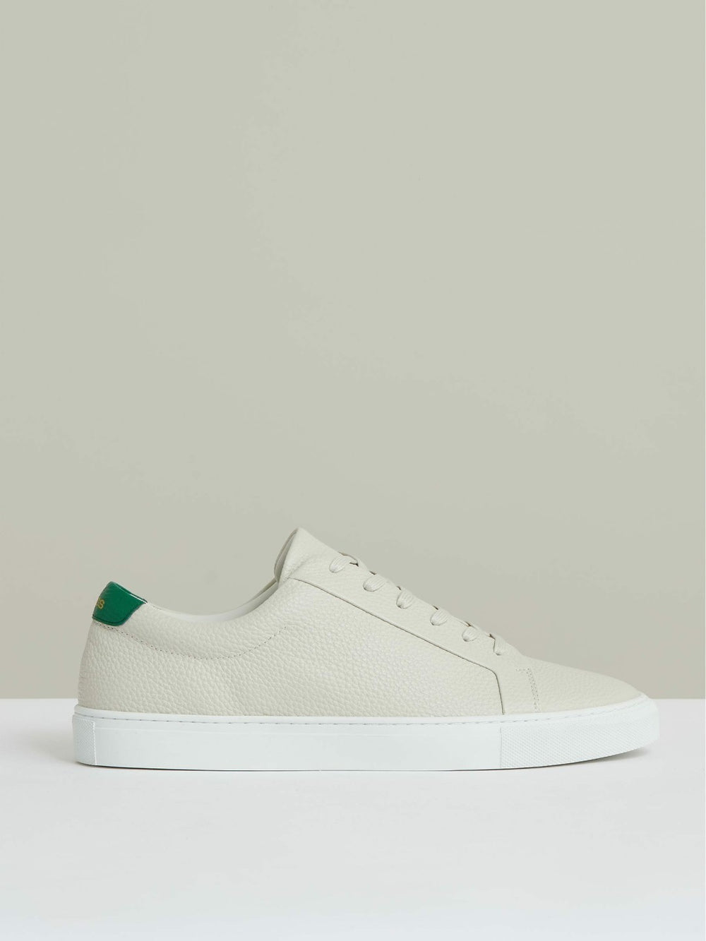 Tumbled-Leather Low-Top Trainers Off White/Green | Mens