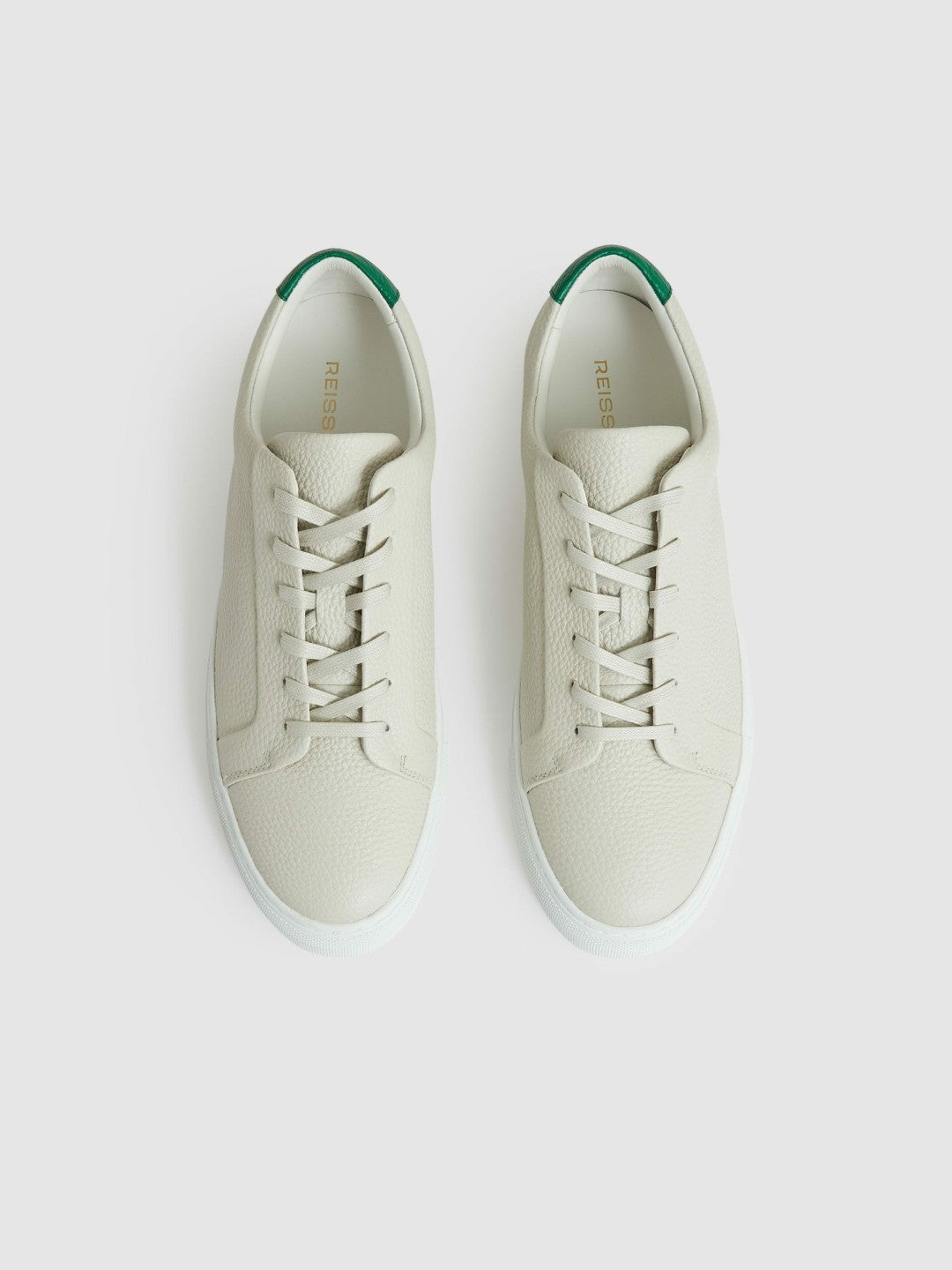Tumbled-Leather Low-Top Trainers Off White/Green | Mens