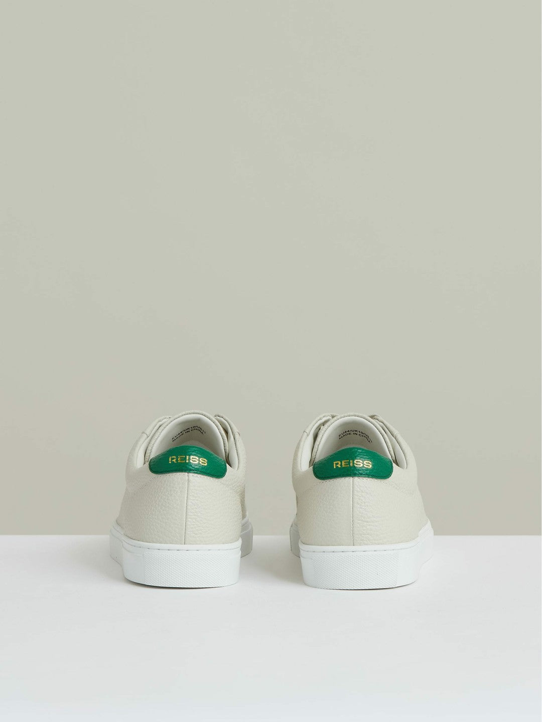 Tumbled-Leather Low-Top Trainers Off White/Green | Mens