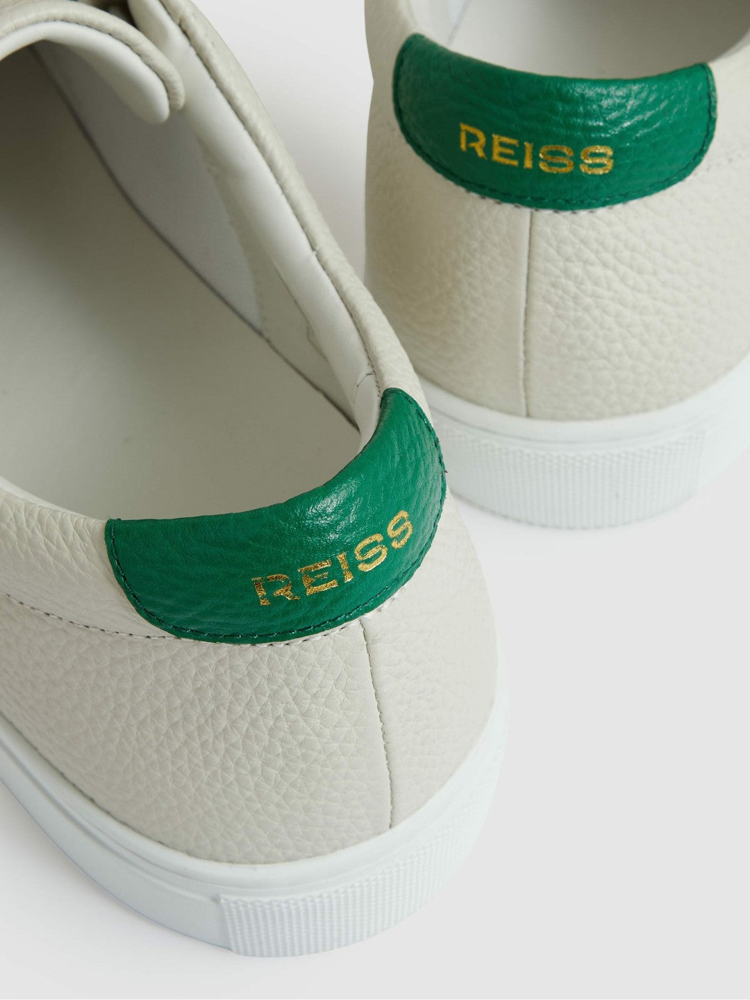 Tumbled-Leather Low-Top Trainers Off White/Green | Mens