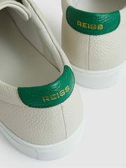Tumbled-Leather Low-Top Trainers Off White/Green | Mens