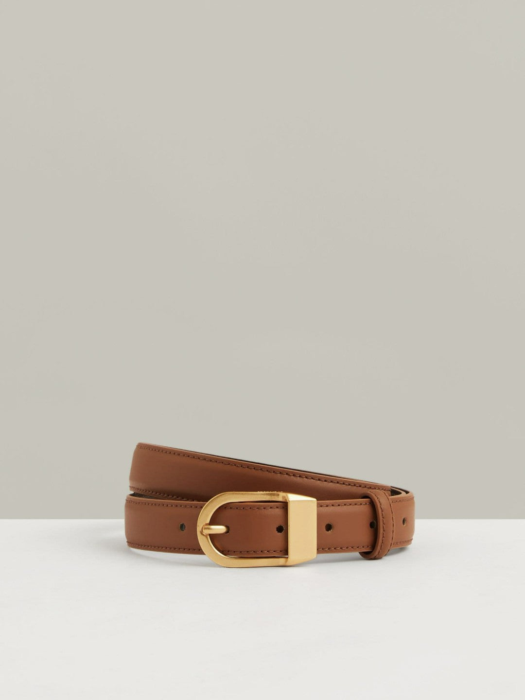 Leather Curved-Buckle Belt Tan | Womens