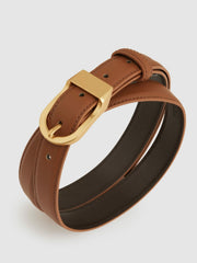 Leather Curved-Buckle Belt Tan | Womens