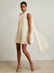 Draped Chiffon Sleeveless Mini Dress Ivory | Womens