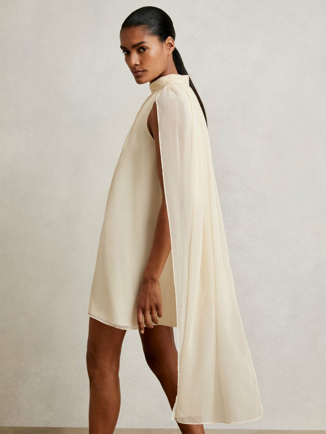Draped Chiffon Sleeveless Mini Dress Ivory | Womens