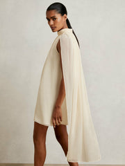 Draped Chiffon Sleeveless Mini Dress Ivory | Womens