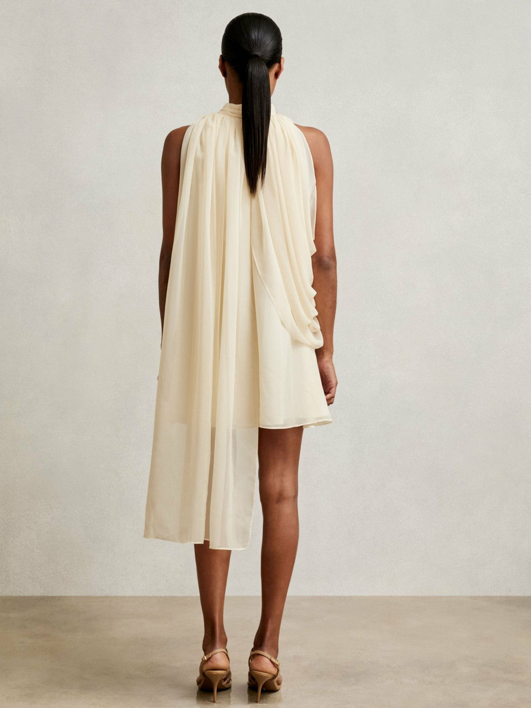 Draped Chiffon Sleeveless Mini Dress Ivory | Womens