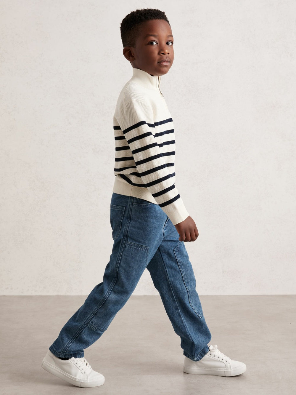 9-13 yrs Cotton-Blend Stripe Half-Zip Jumper White | Children