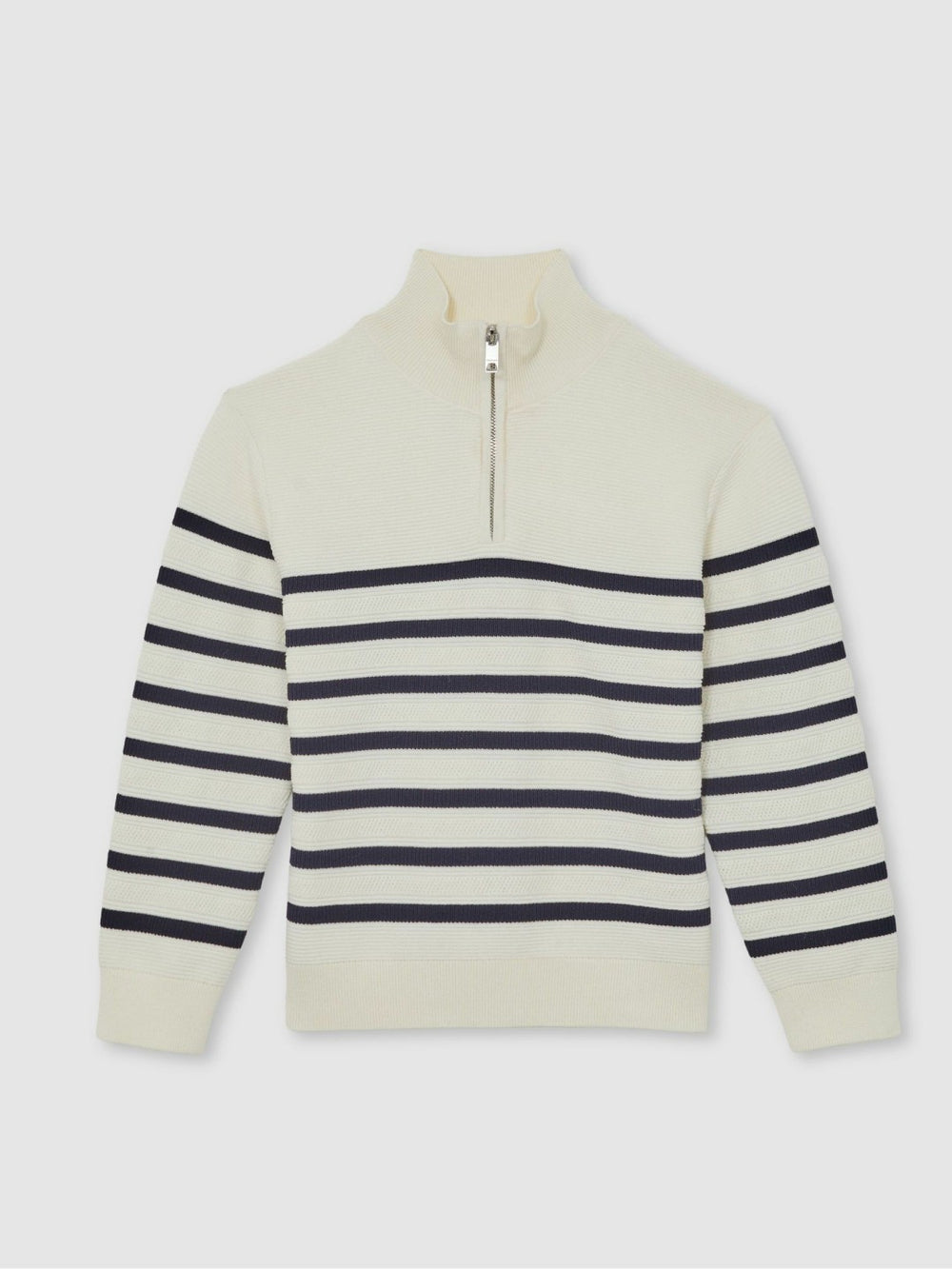 9-13 yrs Cotton-Blend Stripe Half-Zip Jumper White | Children