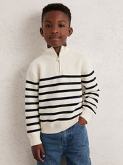 9-13 yrs Cotton-Blend Stripe Half-Zip Jumper White | Children