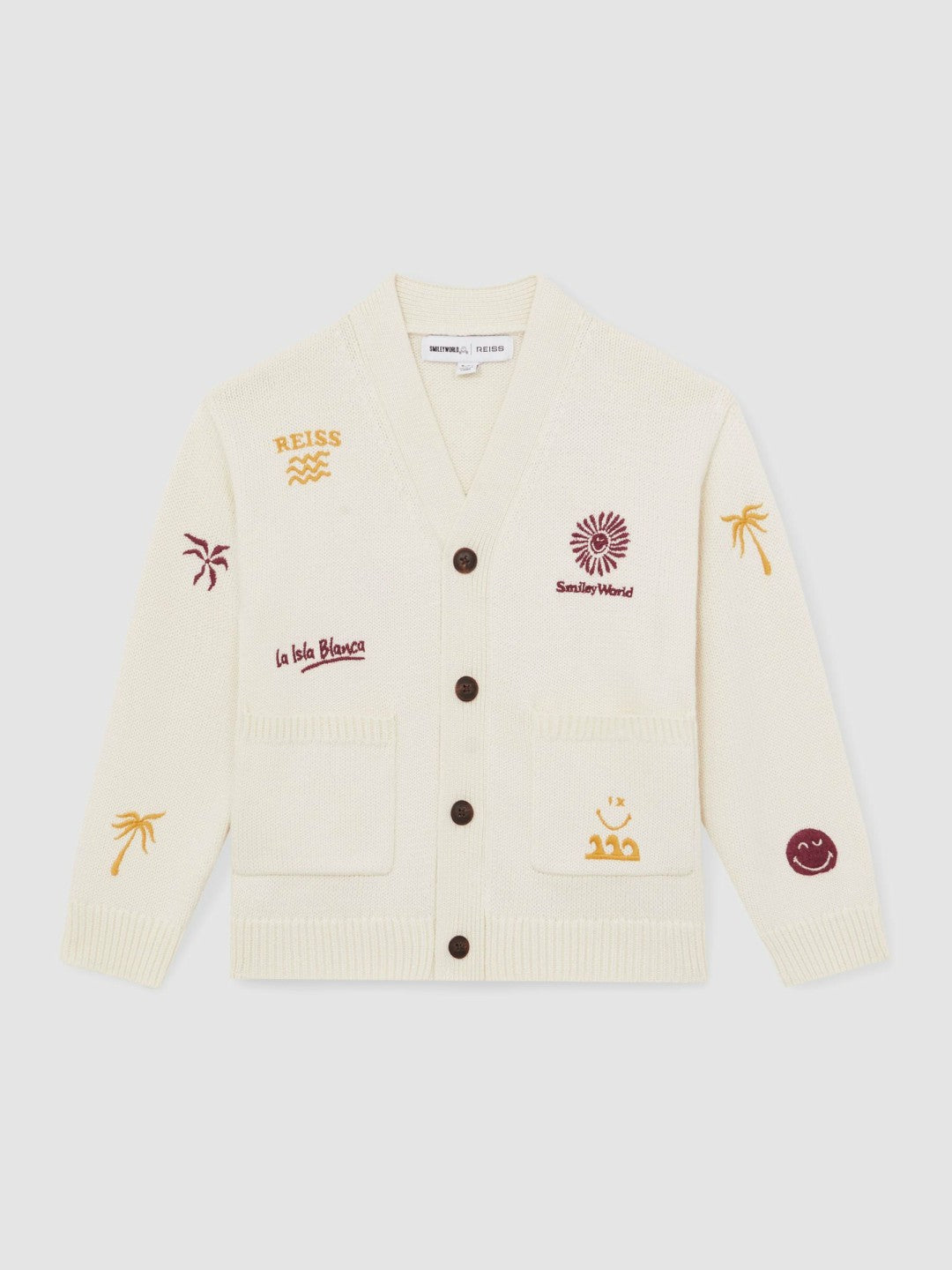 13-14 yrs SmileyWorld Embroidery Cardigan Unisex Fit Off White | Children