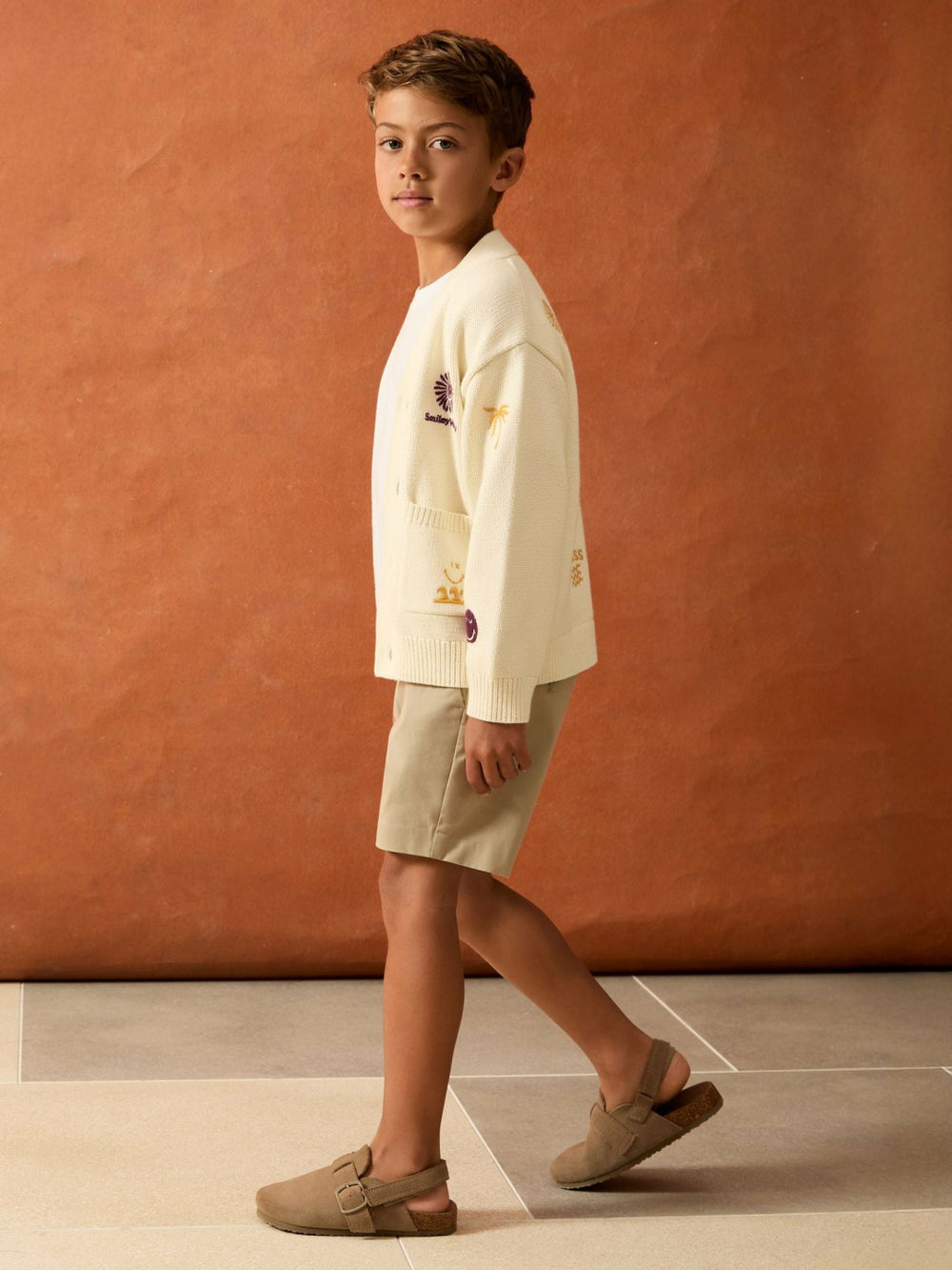 13-14 yrs SmileyWorld Embroidery Cardigan Unisex Fit Off White | Children